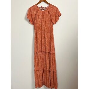 Anthropologie En Elly Boho Floral Tiered‎ Maxi Dress Orange Size L